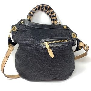 Oryany New Black Woven Crossbody Bucket Hobo Bag.